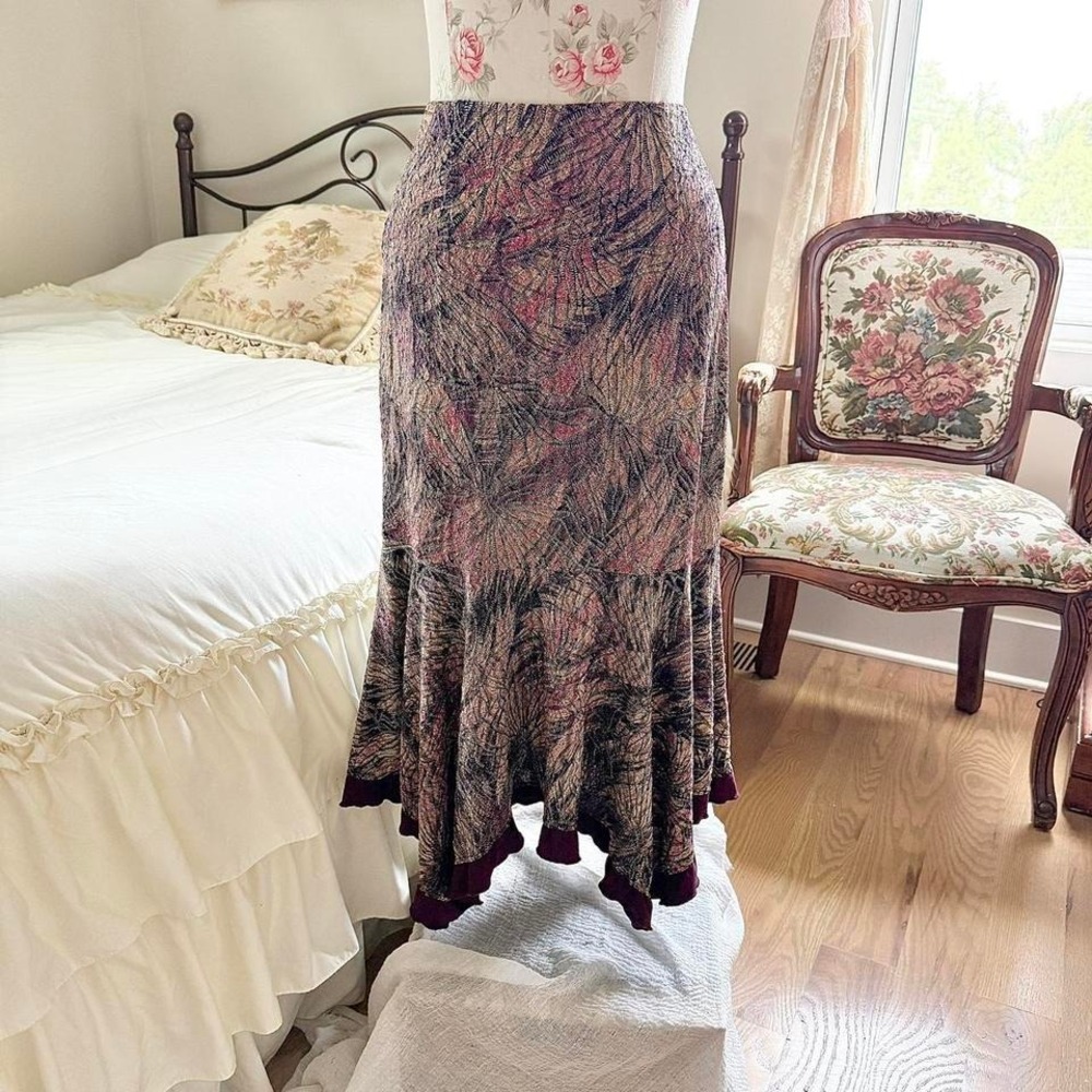 90s Picadilly tropical print asymmetrical midi skirt size medium